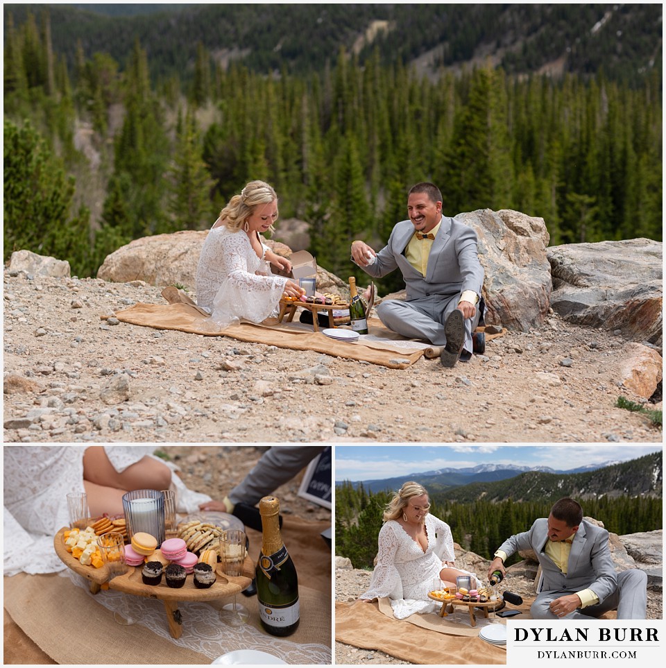 couple having a picnic on a mountain side