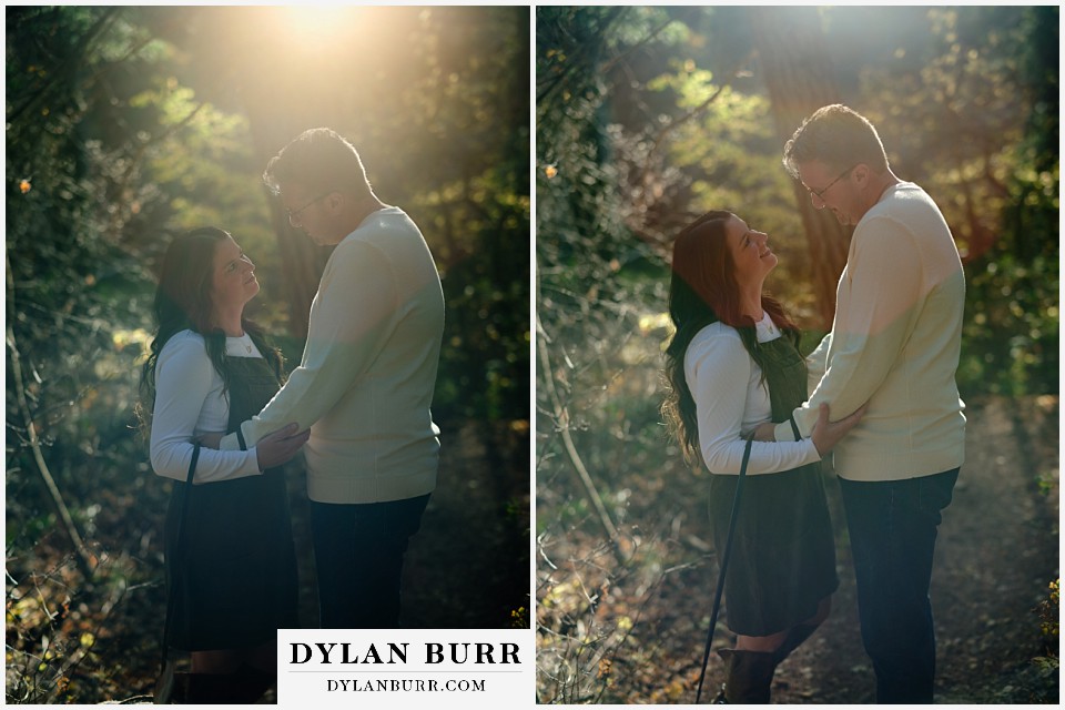 engagement photos at helen hunt falls colorado springs together in the sunlight