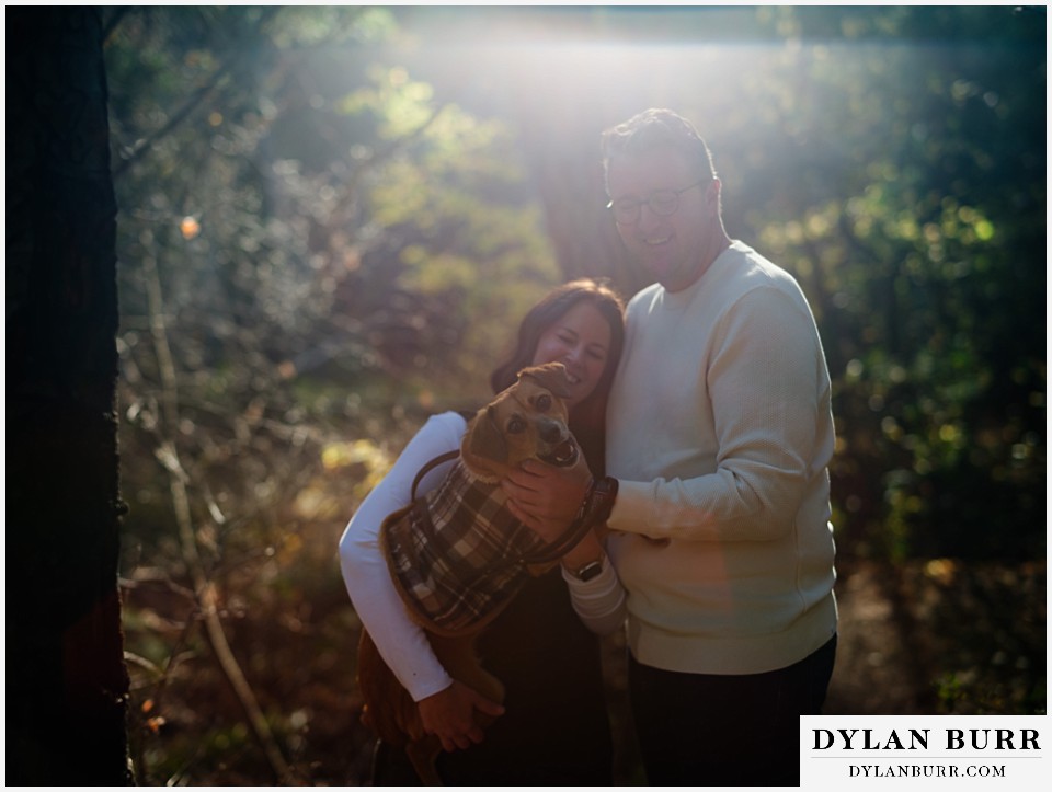 engagement photos at helen hunt falls colorado springs with their dog