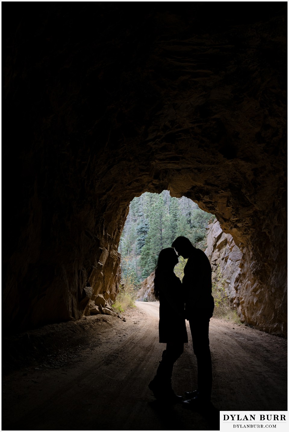 engagement photos at helen hunt falls colorado springs tunnel silhouettes