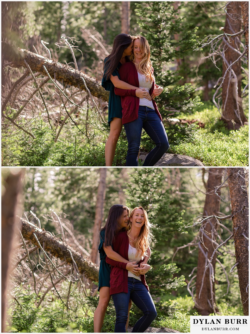 estes park engagement photos couple making jokes and laughing