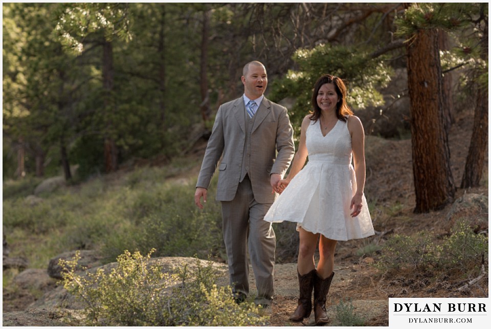 rocky mountain estes park engagement session white dress hiking cowboy boots