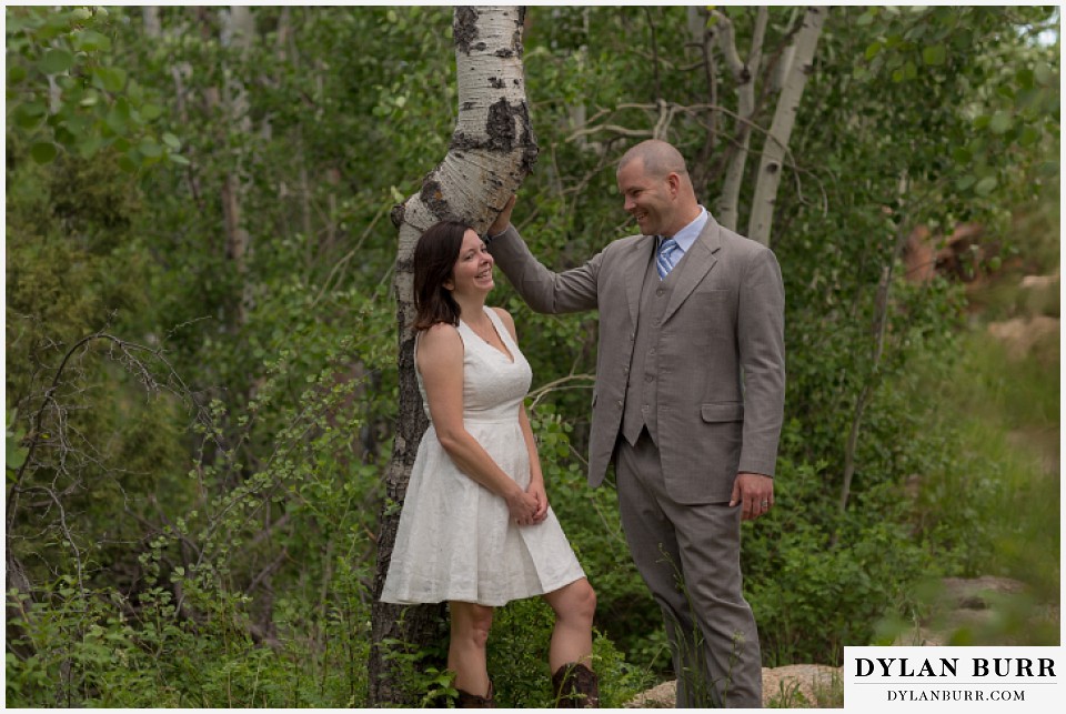 rocky mountain estes park engagement session couple near aspen trees