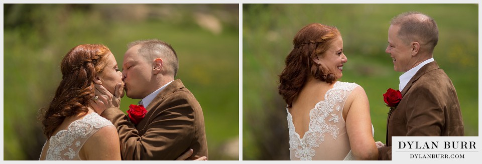 estes park wedding elopement first kiss