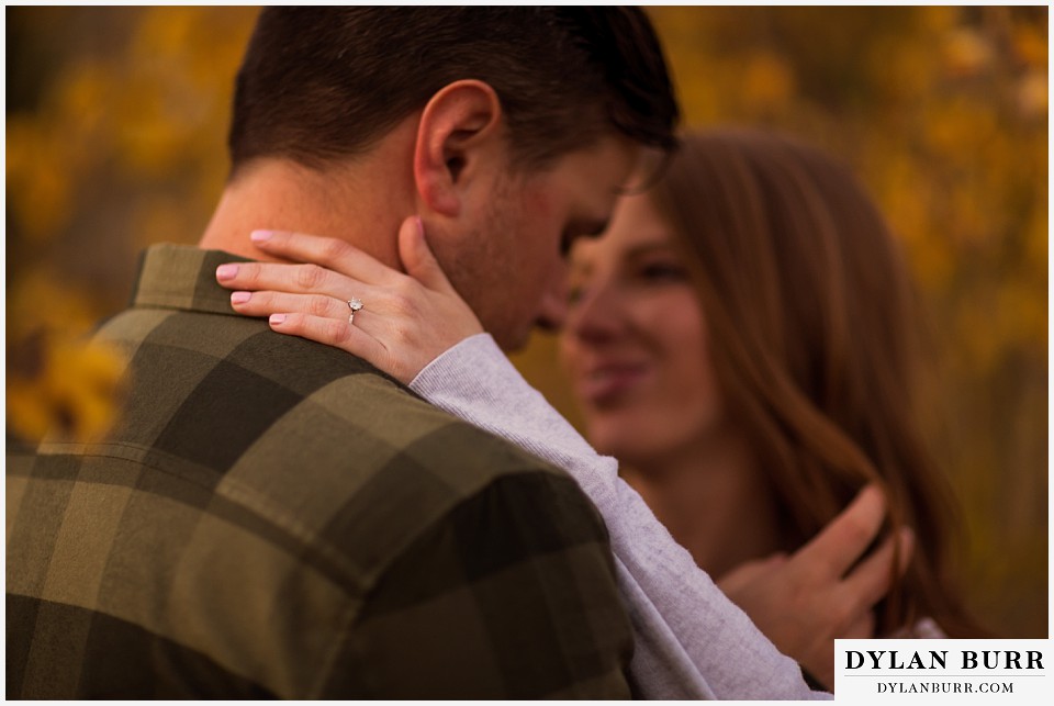 colorado mountains fall engagement photo session engagement ring