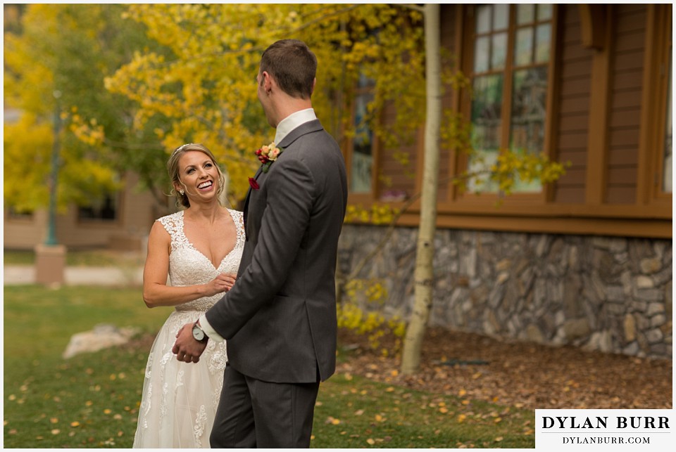 the lodge at sunspot wedding winter park first look before wedding ceremony