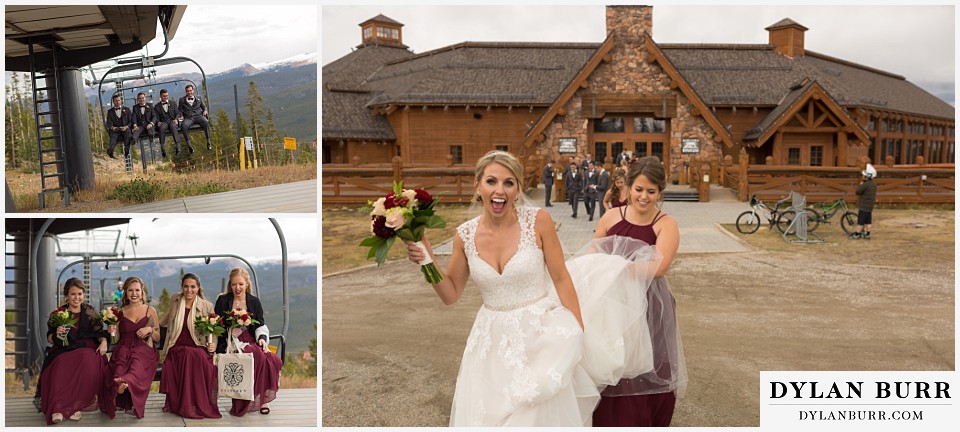 the lodge at sunspot wedding winter park bridal party on ski lift