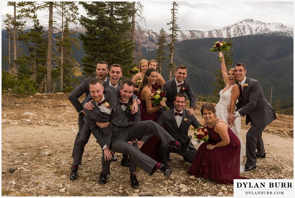 the lodge at sunspot wedding winter park fall mountain wedding fun bridal party photos