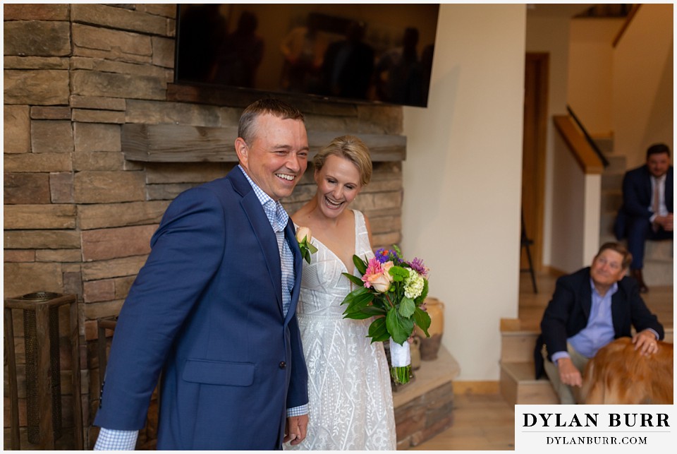 breckenridge elopement wedding ceremony colorado bride and groom laughing