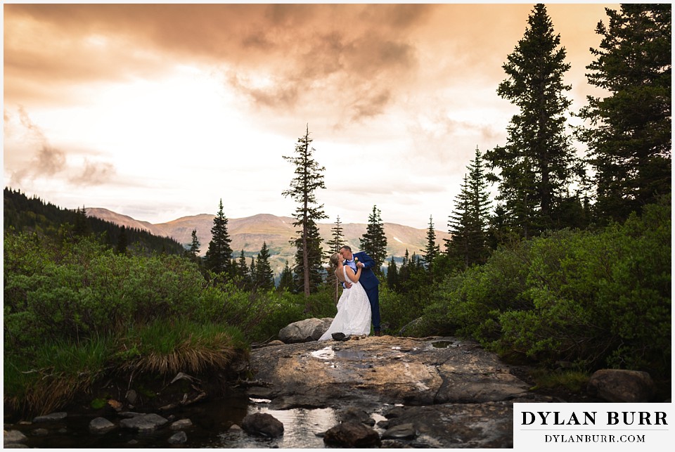 breckenridge blue lakes elopement wedding colorado couple at sunset in mountains