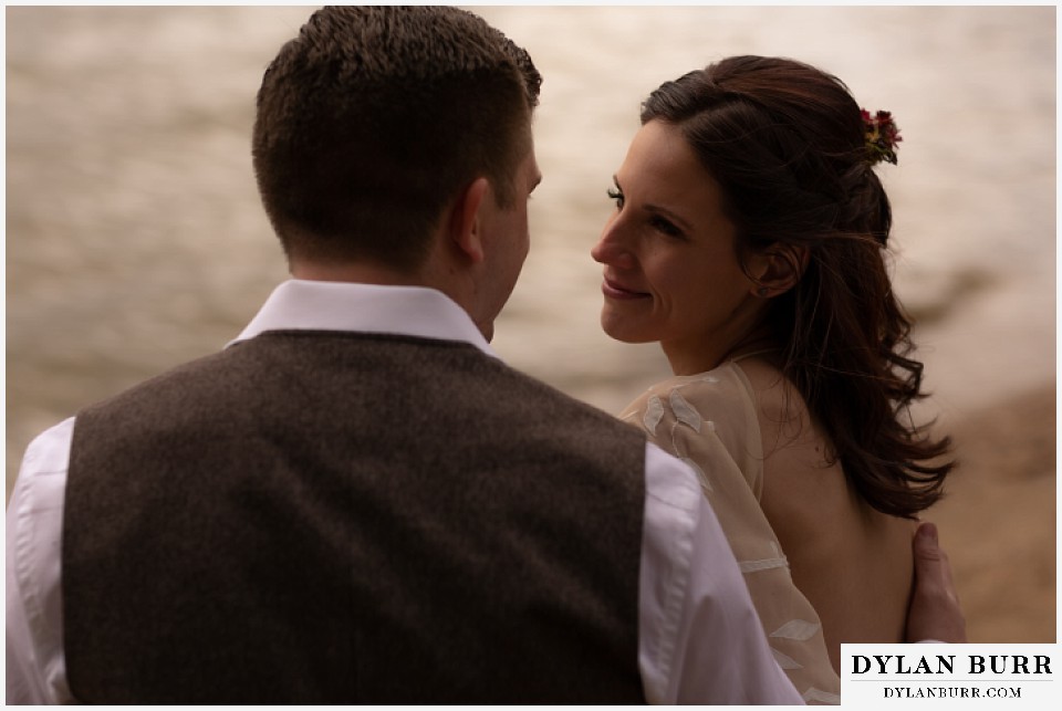 grand lake wedding elopement bride looking at groom with love