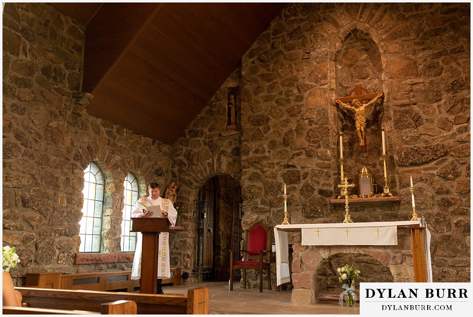 camp st malo wedding allenspark colorado estes park mountain wedding inside chapel