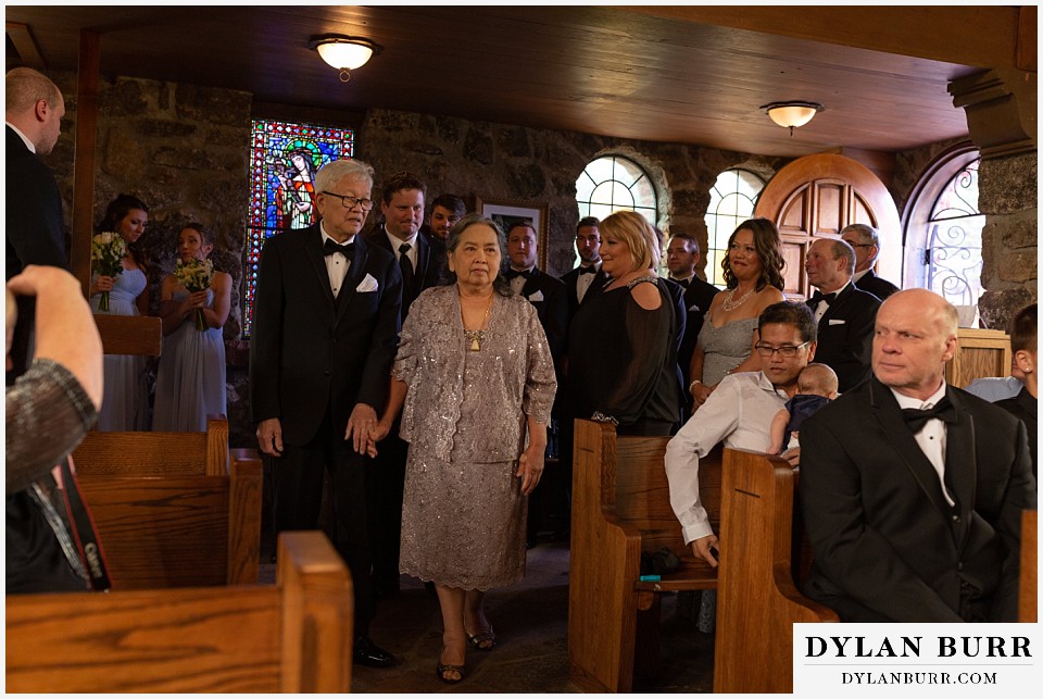 camp st malo wedding allenspark colorado estes park mountain wedding grandparents coming down aisle