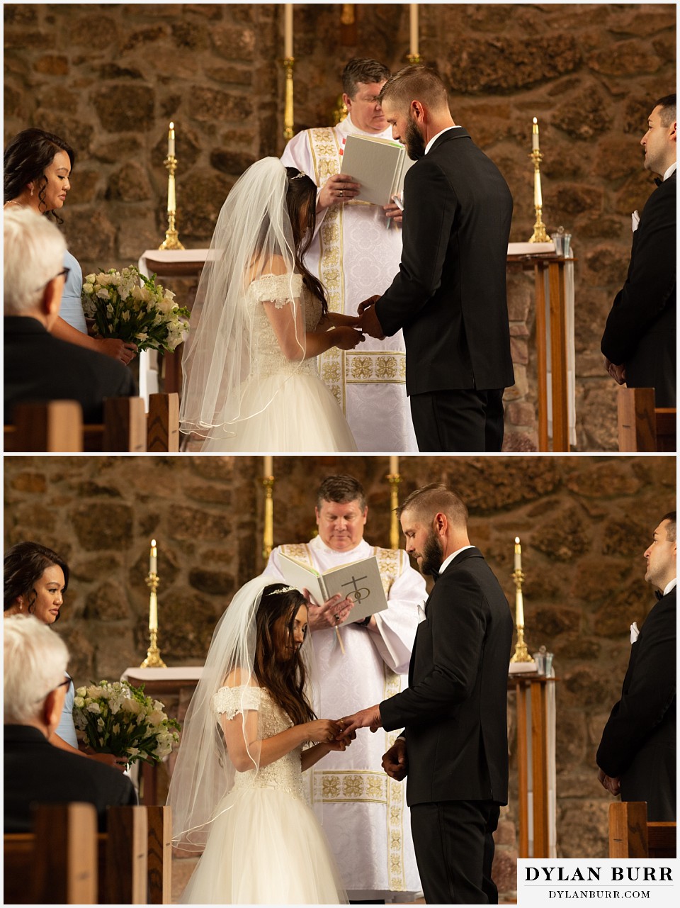 camp st malo wedding allenspark colorado estes park mountain wedding exchanging rings