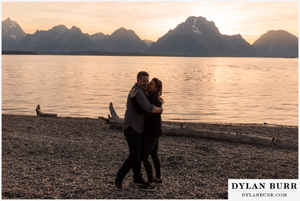 grand teton wedding anniversary photos couple holding each other tightly