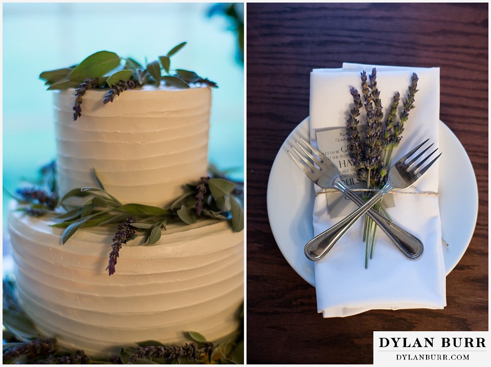 greek orthodox wedding cake with lavender sprigs
