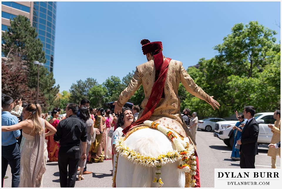 hyatt regency tech center hindu wedding baraat groom on horse