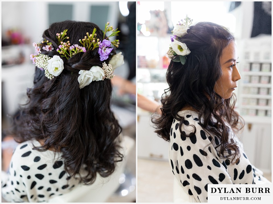 intimate wedding elopement sprague lake rocky mountain national park flowers in hair glow salon estes park