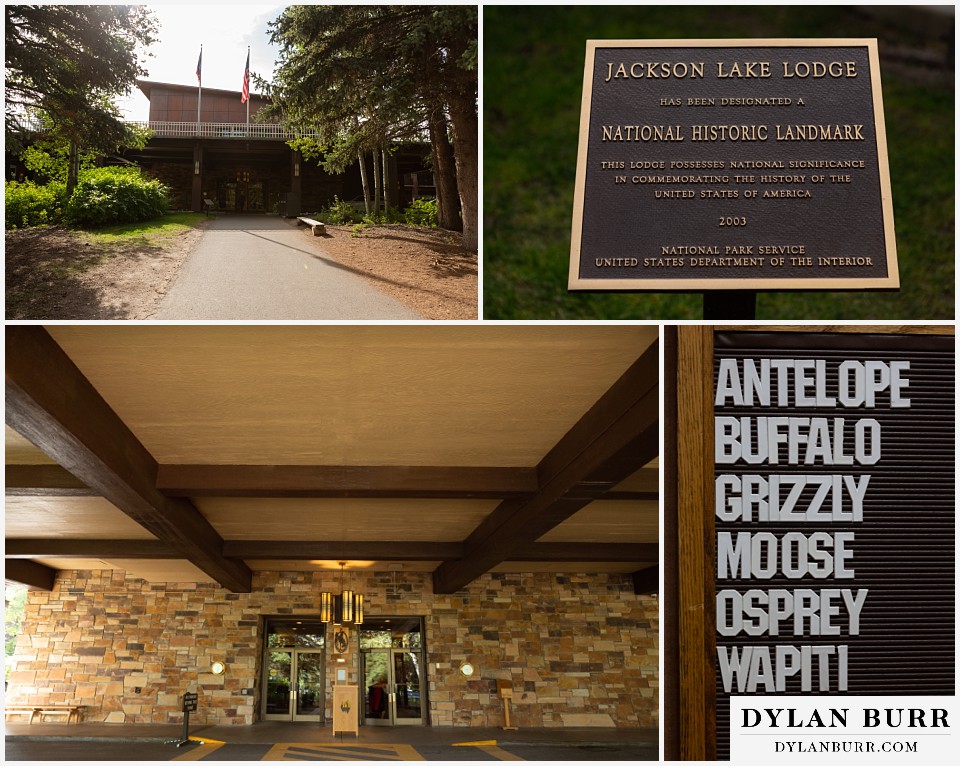 jackson lake lodge wedding entrance grand tetons wyoming historic landmark sign