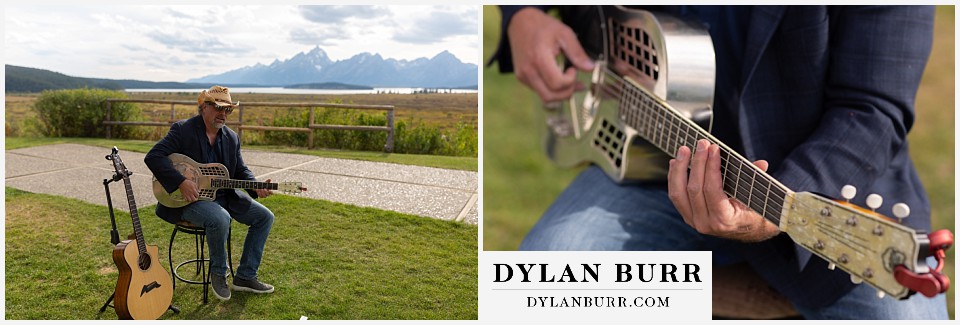 jackson lake lodge wedding grand tetons wyoming dobro guitar player at ceremony