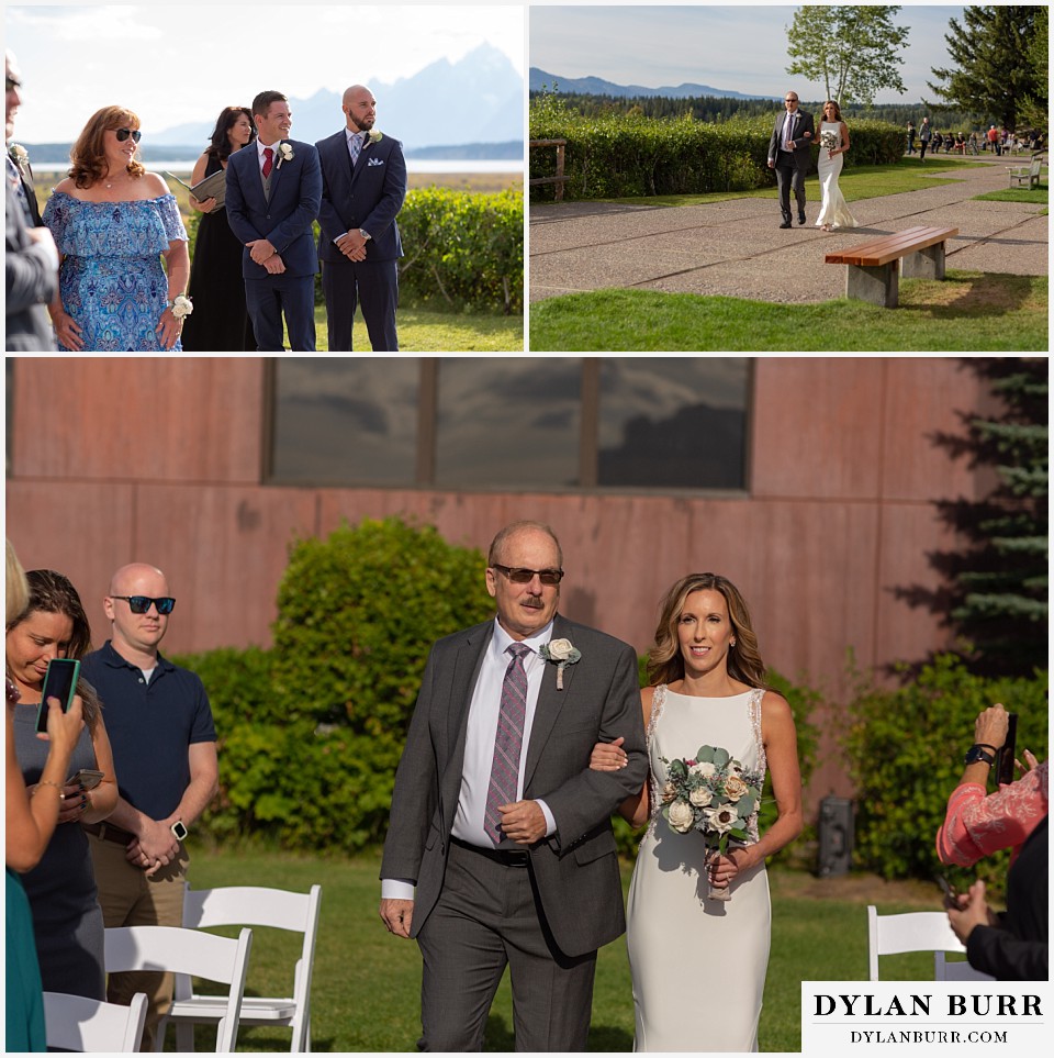 jackson lake lodge wedding grand tetons wyoming bride and father walking down aisle