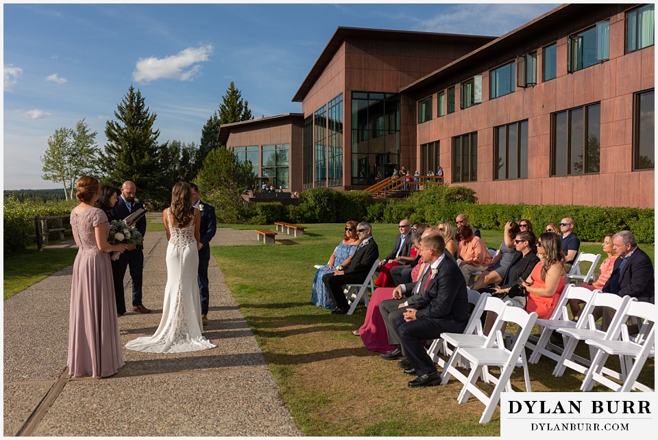 jackson lake lodge wedding grand tetons wyoming side view of ceremony on lawn