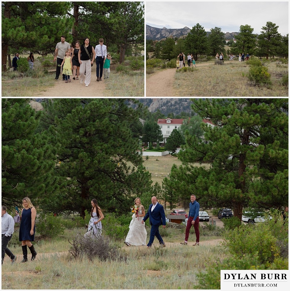 knoll willows open space elopement wedding walking up trail to ceremony spot