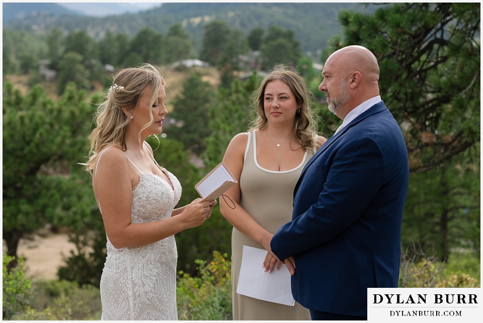 knoll willows open space elopement wedding bride reading vows