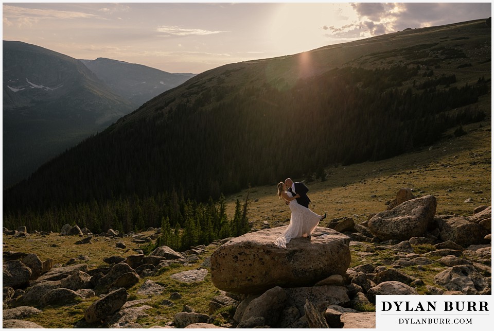 knoll willows open space elopement wedding dip kiss high up in mountains