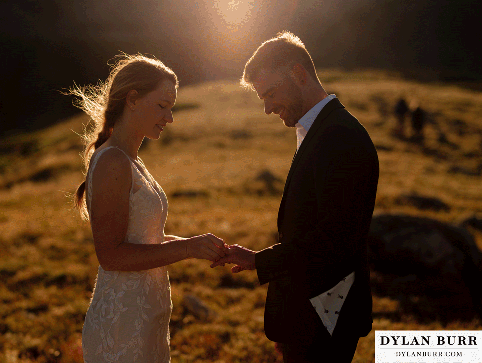 sunrise elopement wedding near leadville first kiss