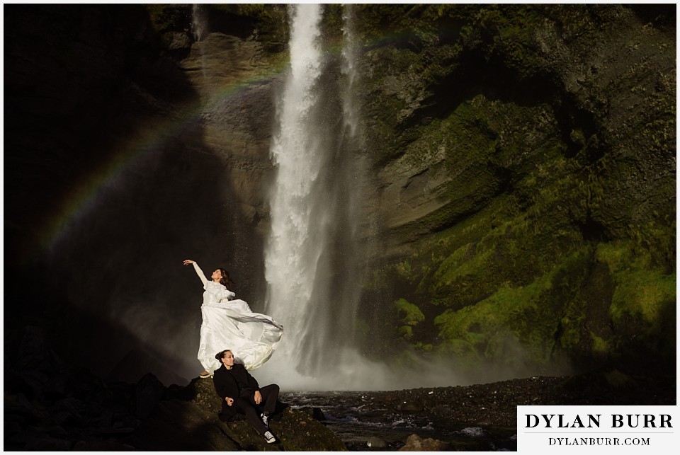 lgtbq iceland elopement wedding at a waterfall with rainbows