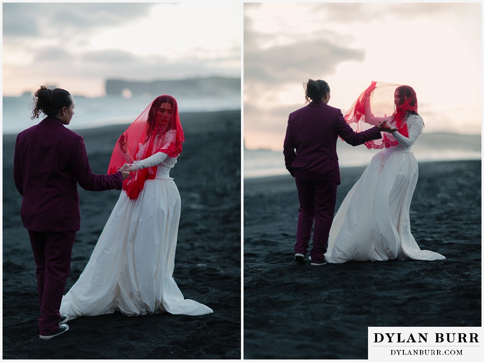 lgtbq iceland elopement wedding Reynisfjara beach at sunset