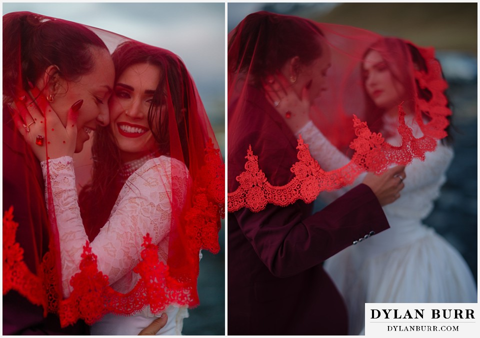 lgtbq iceland elopement wedding Reynisfjara beach at real cute moment