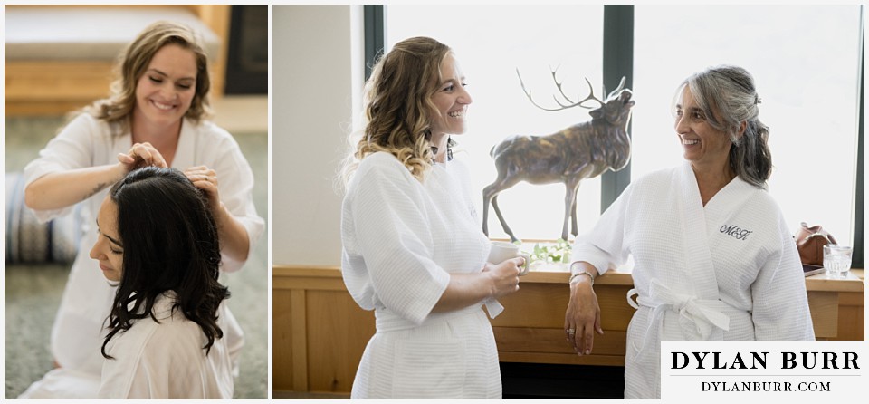 mother of the bride talking in her custom robe