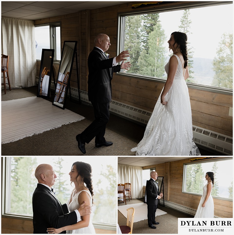 lgbtq wedding thunderhead lodge steamboat wedding first look with father