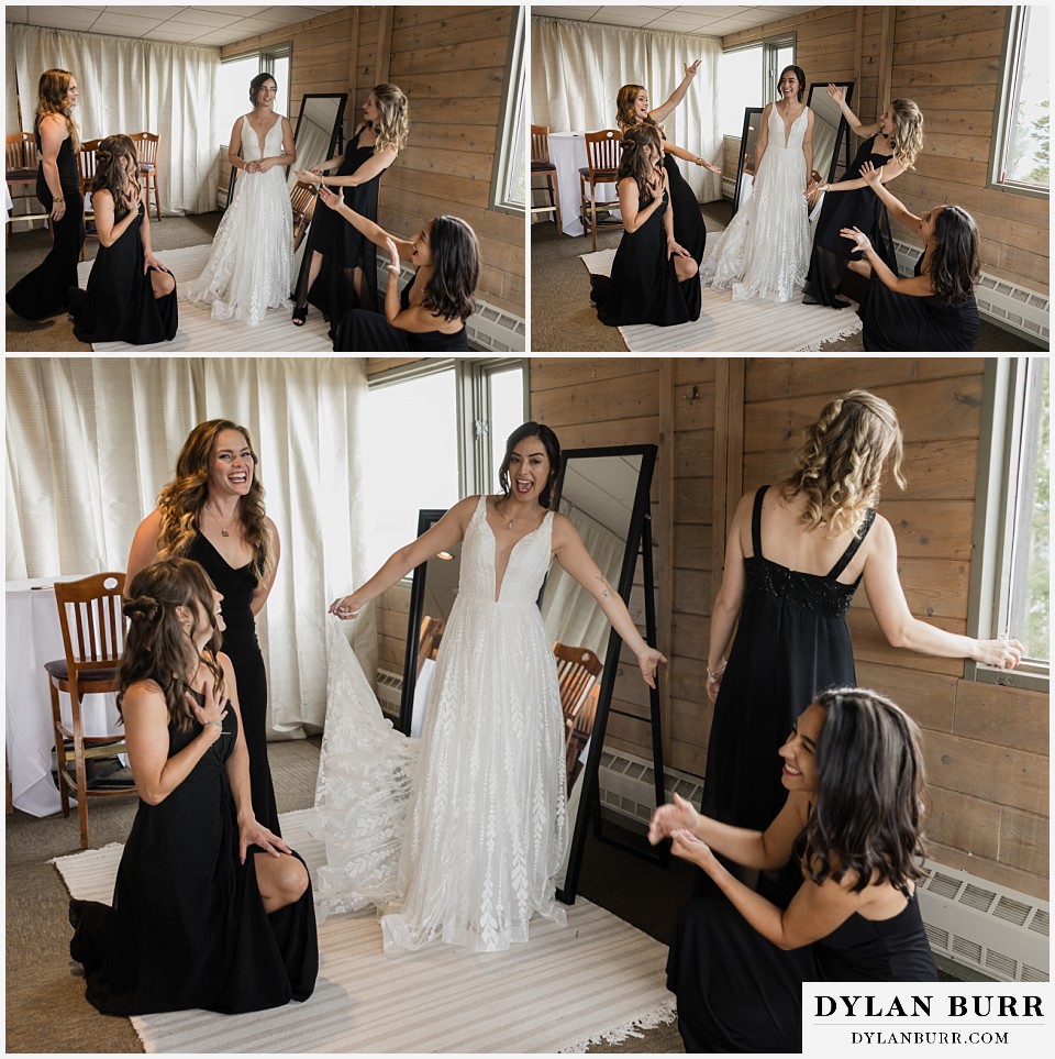 lgbtq wedding thunderhead lodge steamboat wedding bride and her bridesmaids