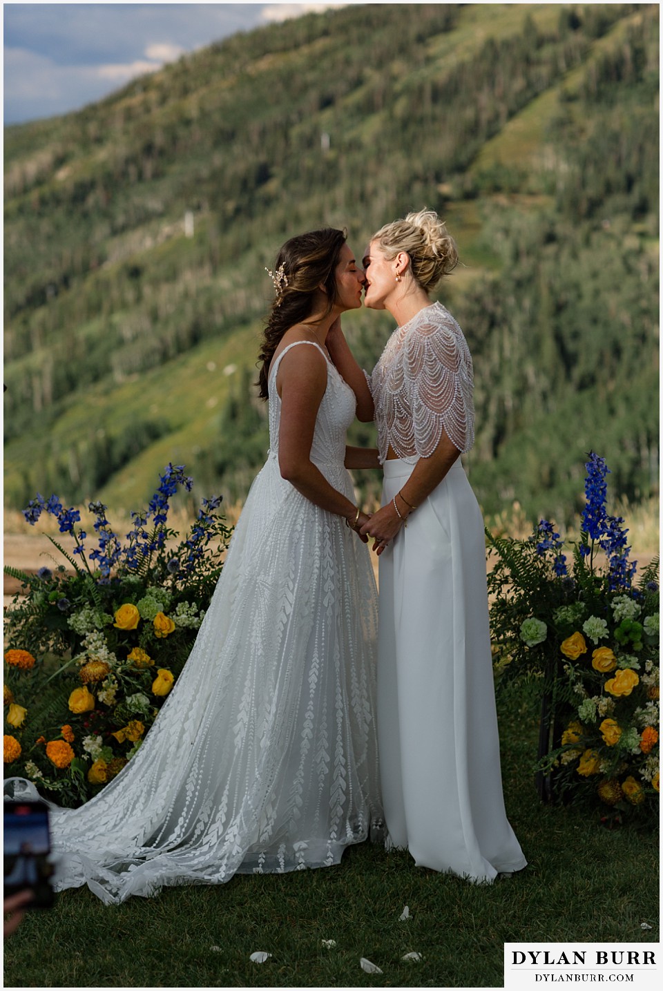 lgbtq wedding thunderhead lodge steamboat wedding first kiss