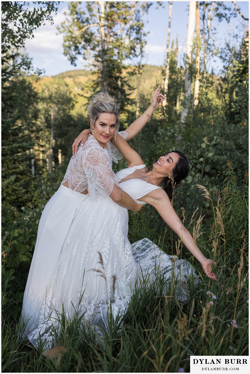 lgbtq wedding thunderhead lodge steamboat wedding brides letting loose