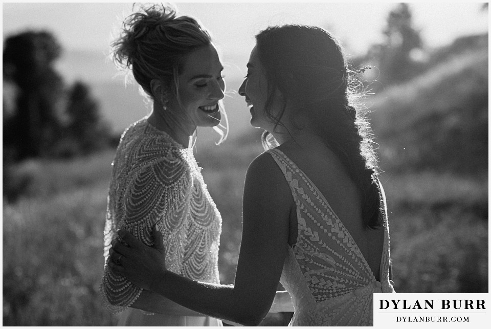 lgbtq wedding thunderhead lodge steamboat wedding black and white of brides so in love