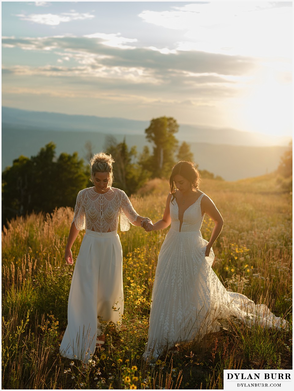lgbtq wedding thunderhead lodge steamboat wedding brides walking together