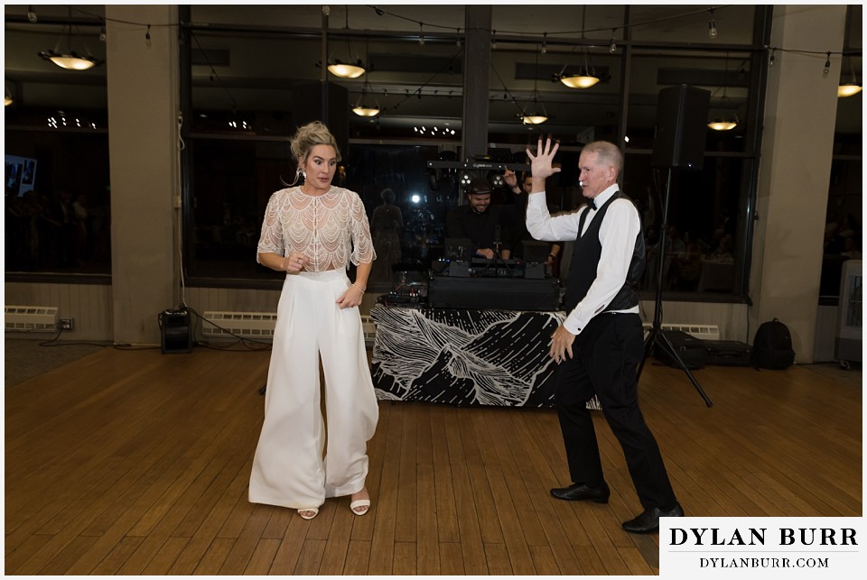 lgbtq wedding thunderhead lodge steamboat wedding brides funny dance with father