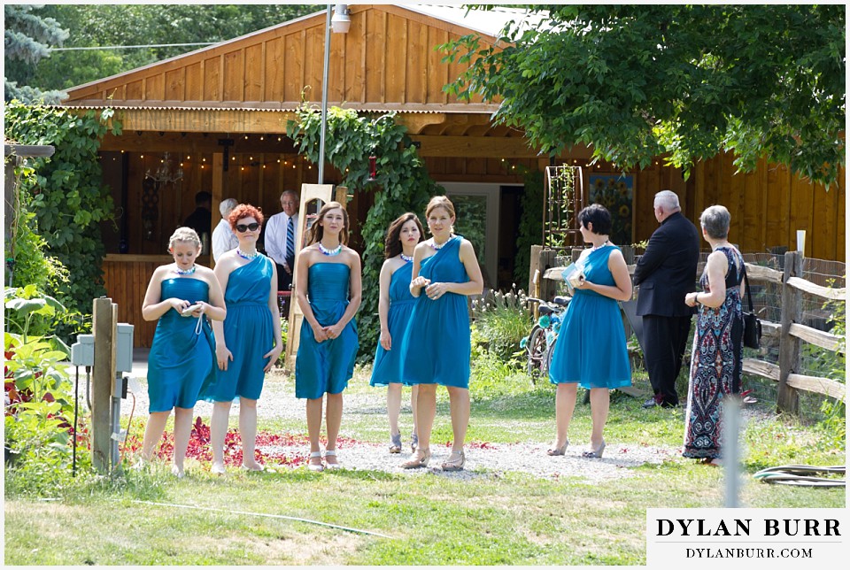 lyons farmette wedding bridesmaids looking on