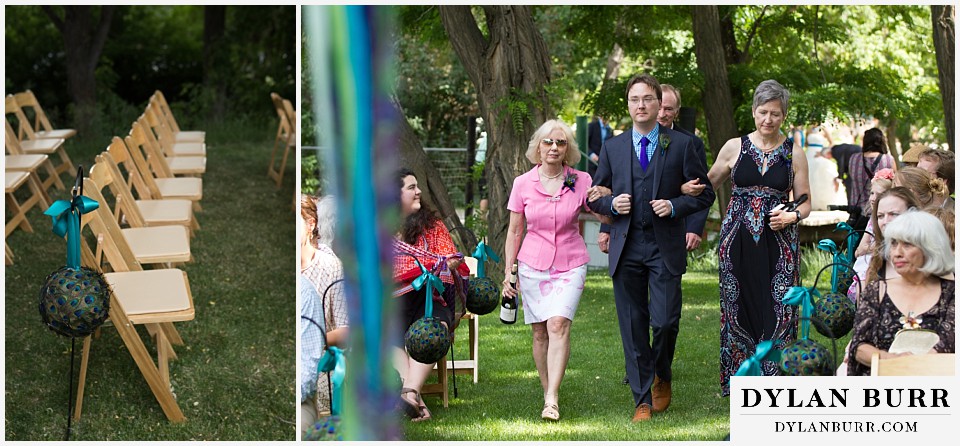lyons farmette wedding groom walking mother down aisle