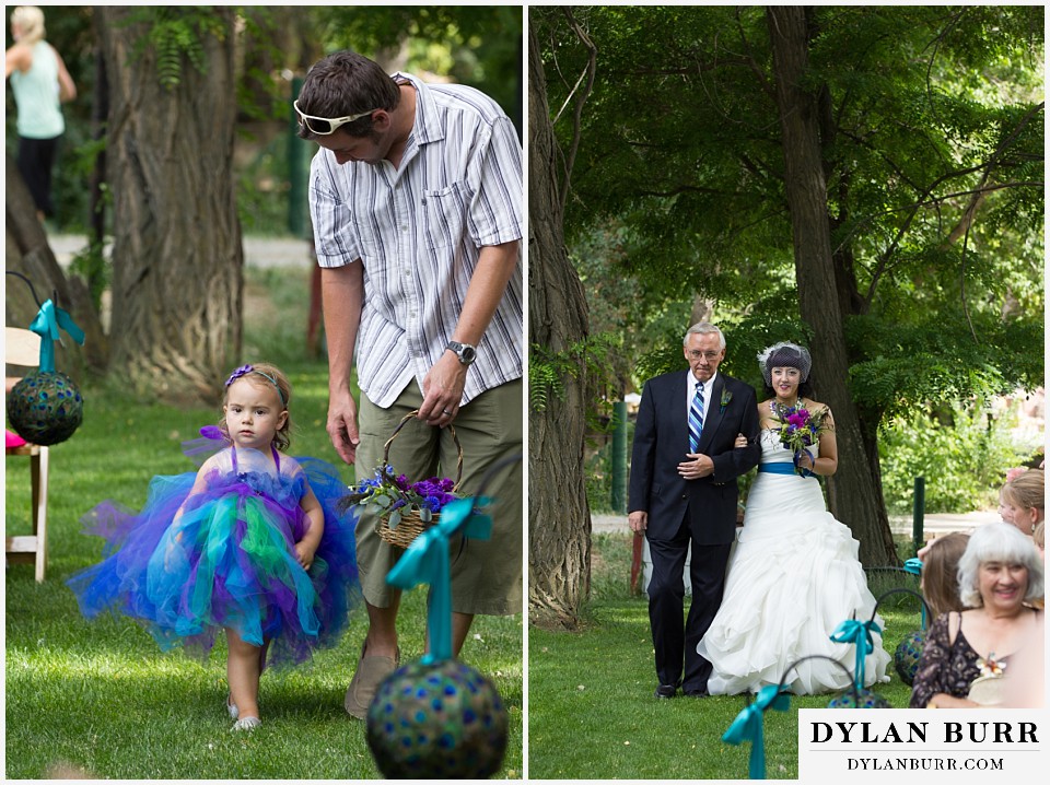 lyons farmette wedding flower girl and bride walking down aisle