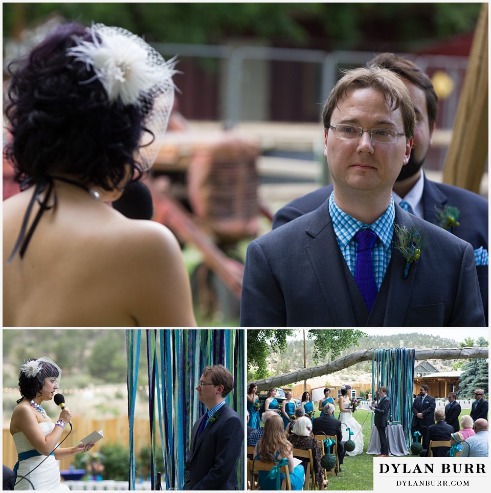 lyons farmette wedding groom looking at bride saying vows
