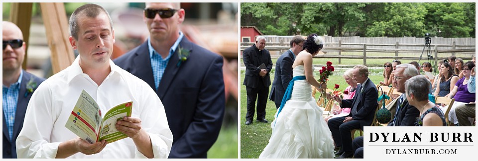 lyons farmette wedding friend reading from Frog and Toad