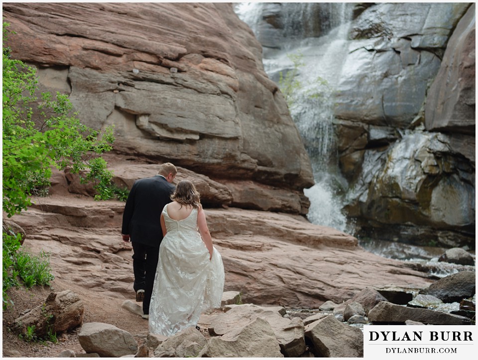 marble colorado elopement wedding couple with mountain waterfall