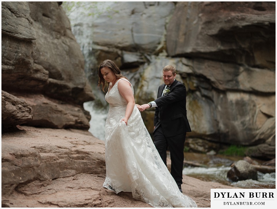 marble colorado elopement wedding walking together in canyon
