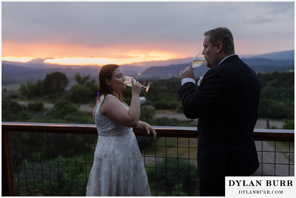 marble colorado elopement wedding champagne toast at sunset