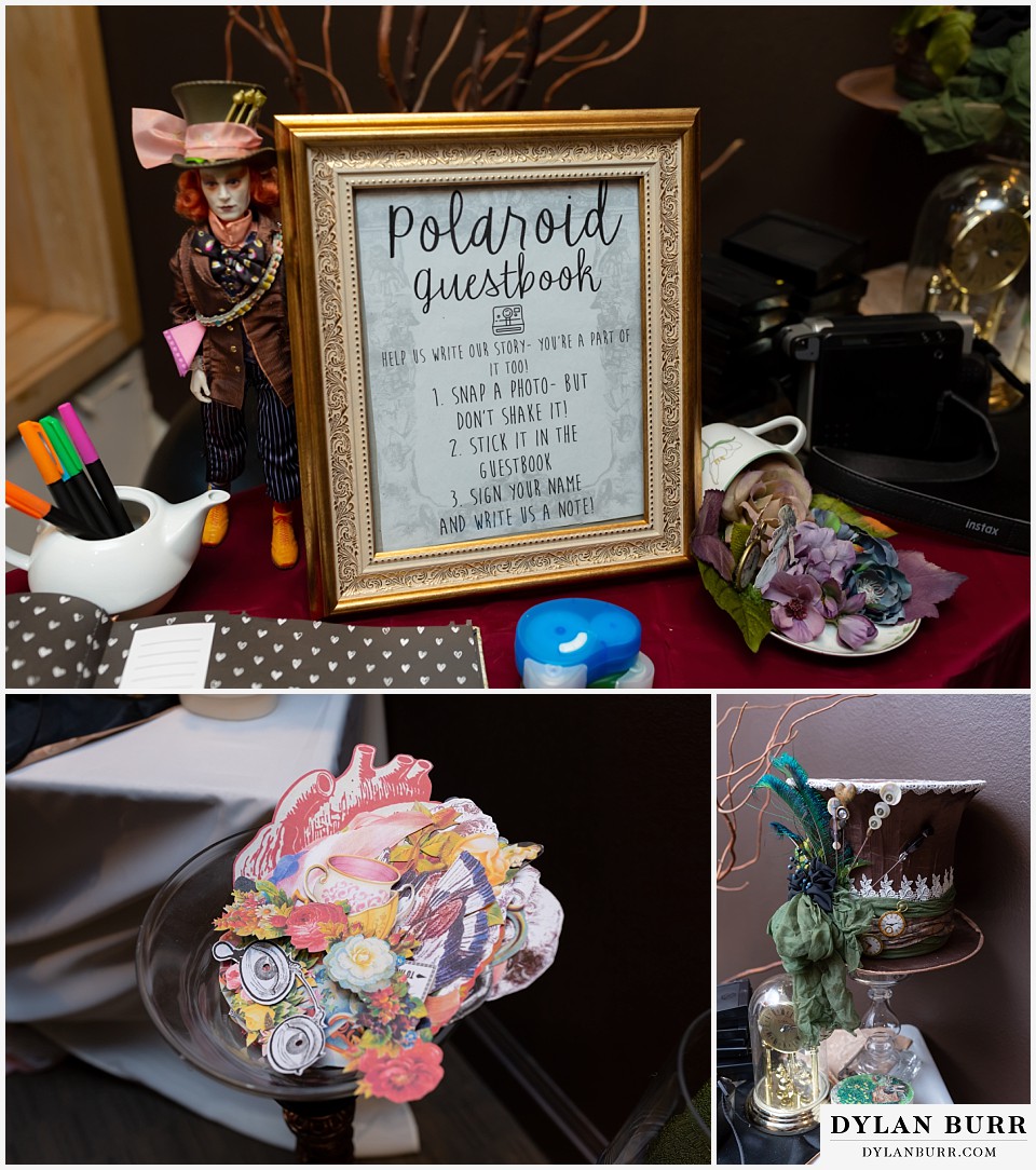 maroon bells wedding aspen colorado mountain wedding alice in wonderland theme photobooth guestbook